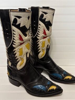 HONDO Vintage Double Eagle Inlay Handmade Western Cowboy Boots Mens Size 9.5 D